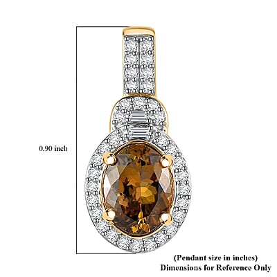 Luxoro Premium Golden Tanzanite and G-H I3 Diamond 2.25 ctw Halo Pendant in 14K Yellow Gold