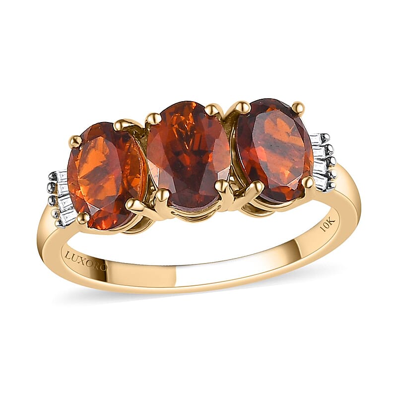 Luxoro 10K Rose Gold Tanzanian Golden Tourmaline and Diamond Trilogy Ring (Size 6.0) 2.35 ctw