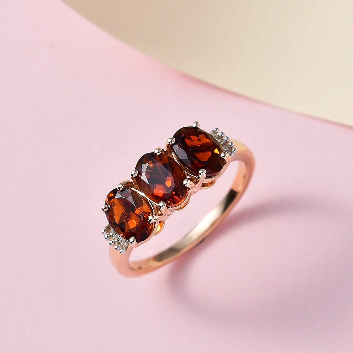 LUXORO 10K Rose Gold Natural Tanzanian Golden Tourmaline and Diamond Trigoly Ring 2.50 Grams 2.35 ctw image number 1
