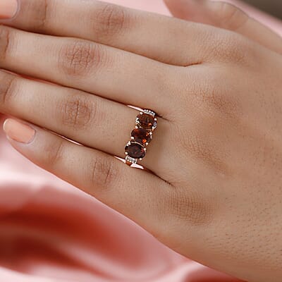 Luxoro 10K Rose Gold Tanzanian Golden Tourmaline and Diamond Trilogy Ring (Size 6.0) 2.35 ctw