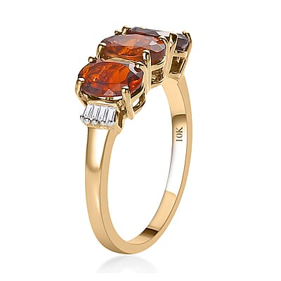 Luxoro 10K Rose Gold Tanzanian Golden Tourmaline and Diamond Trilogy Ring (Size 6.0) 2.35 ctw