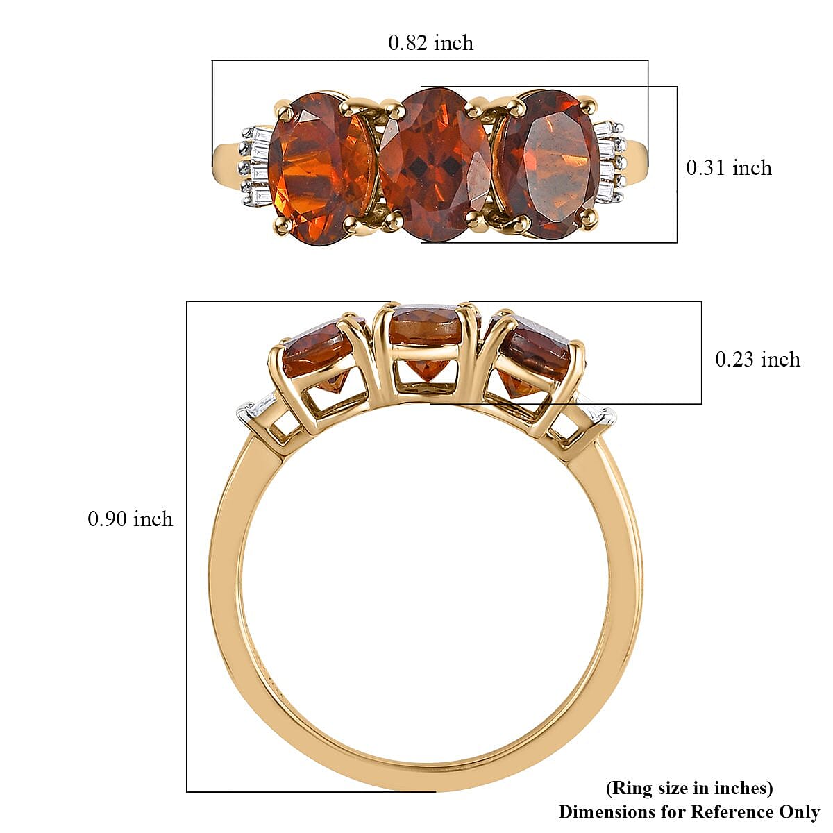 Luxoro 10K Rose Gold Tanzanian Golden Tourmaline and Diamond Trilogy Ring (Size 6.0) 2.35 ctw