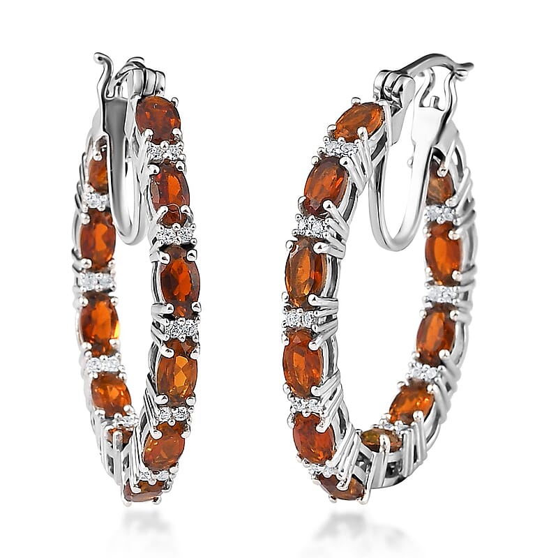 Golden Tourmaline and White Zircon Inside Out Hoop Earrings in Platinum Over Sterling Silver 5.40 ctw