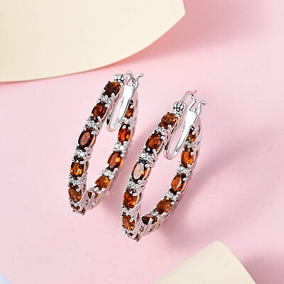 Golden Tourmaline and White Zircon Inside Out Hoop Earrings in Platinum Over Sterling Silver 5.40 ctw