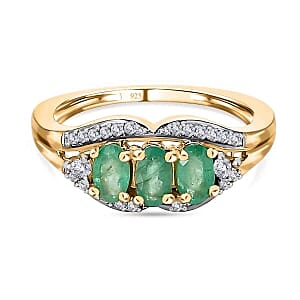 Socoto Emerald and White Zircon 0.96 ctw Ring in 14K YG Over Sterling Silver (Size 10)