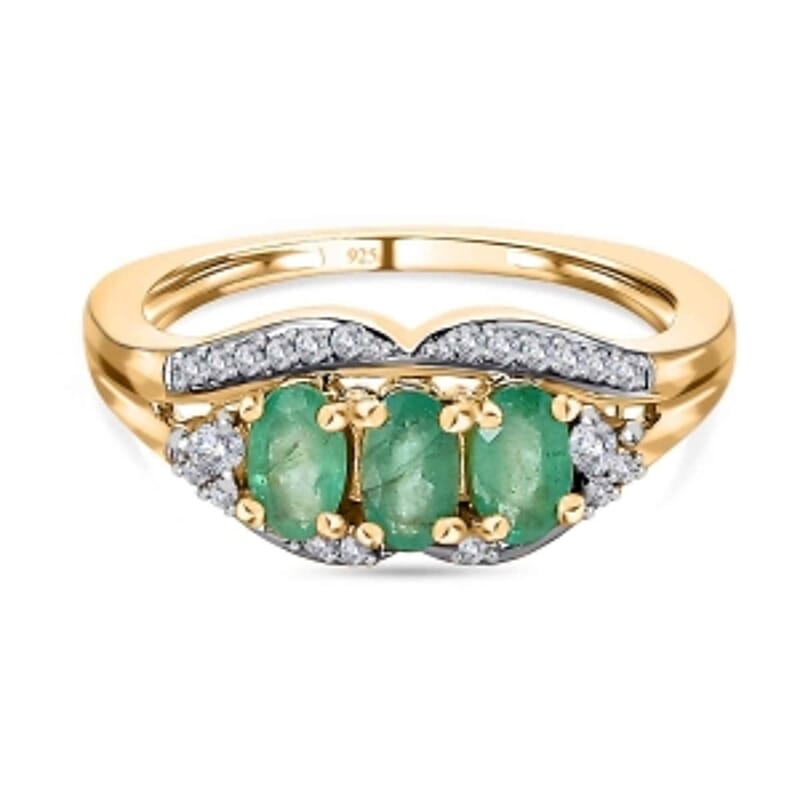 Socoto Emerald and White Zircon 0.96 ctw Ring in 14K YG Over Sterling Silver (Size 10)