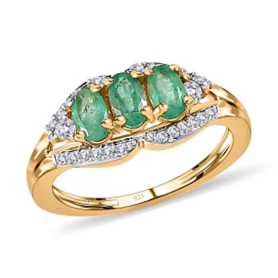 Socoto Emerald and White Zircon 0.96 ctw Ring in 14K YG Over Sterling Silver (Size 10)