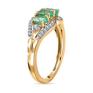 Socoto Emerald and White Zircon 0.96 ctw Ring in 14K YG Over Sterling Silver (Size 10)
