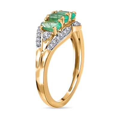 Socoto Emerald and White Zircon 0.96 ctw Ring in 14K YG Over Sterling Silver (Size 10)