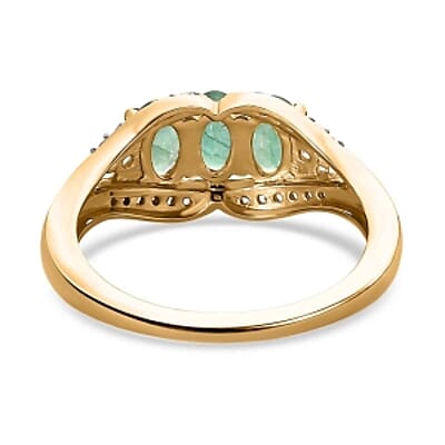 Socoto Emerald and White Zircon 0.96 ctw Ring in 14K YG Over Sterling Silver (Size 10)