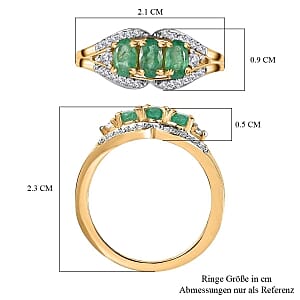 Socoto Emerald and White Zircon 0.96 ctw Ring in 14K YG Over Sterling Silver (Size 10)