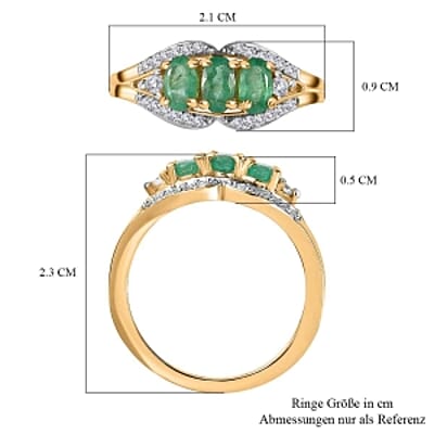 Socoto Emerald and White Zircon 0.96 ctw Ring in 14K YG Over Sterling Silver (Size 10)
