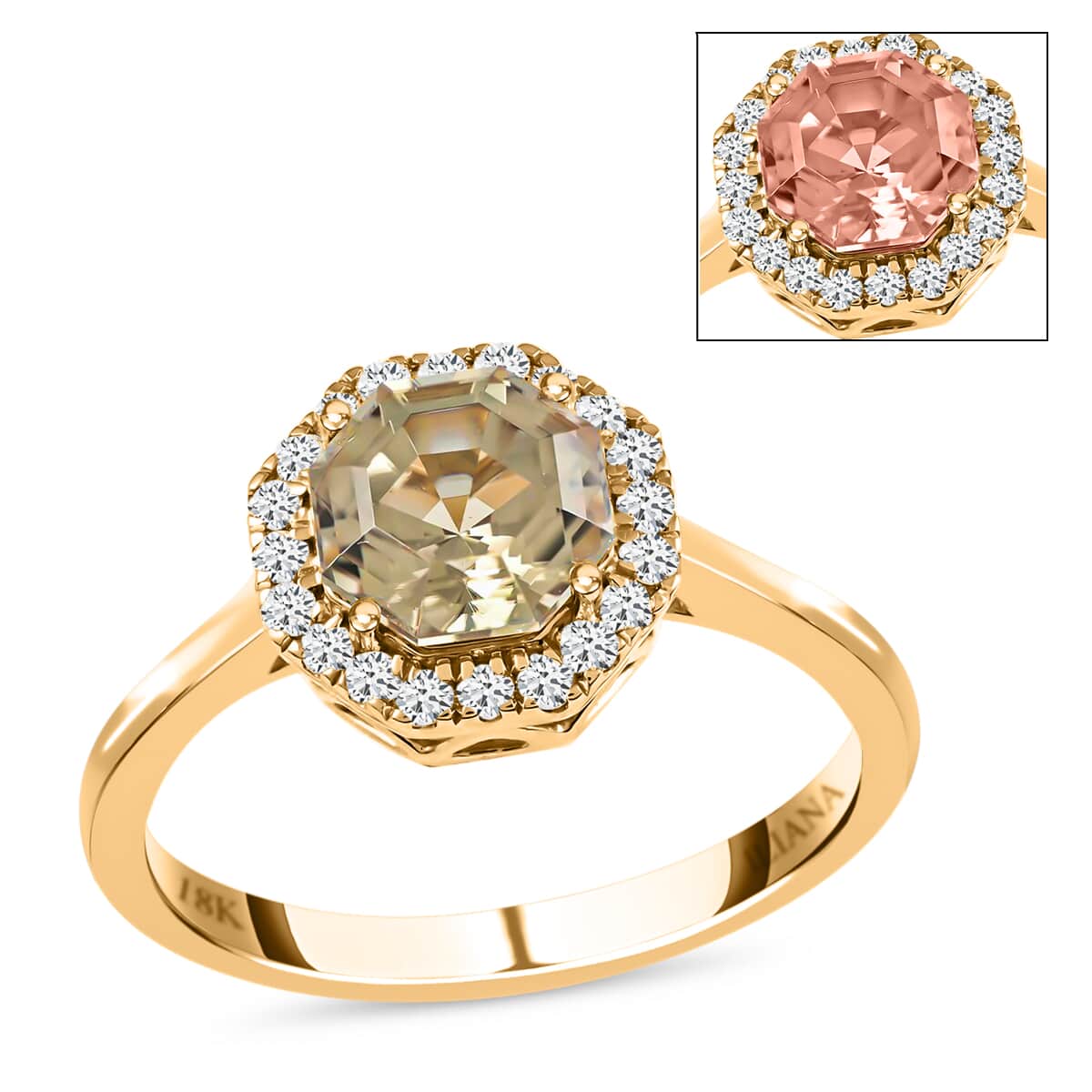 Certified and Appraised Iliana 18K Yellow Gold AAA Turkizite and G-H SI Diamond Halo Ring 1.90 ctw image number 0