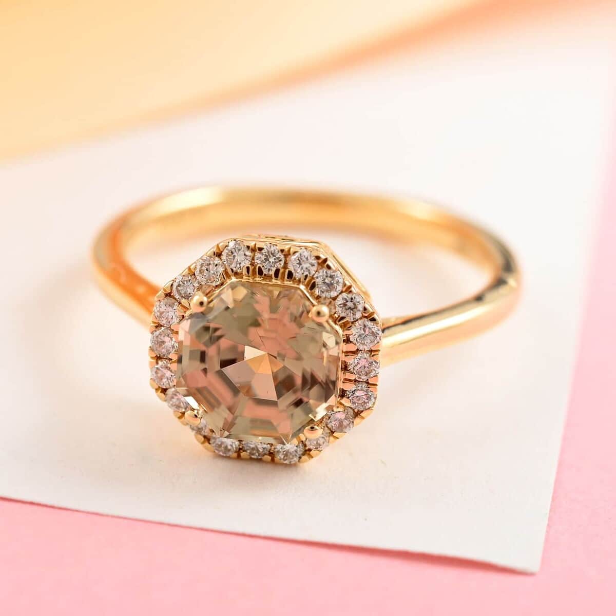 Certified and Appraised Iliana 18K Yellow Gold AAA Turkizite and G-H SI Diamond Halo Ring 1.90 ctw image number 1