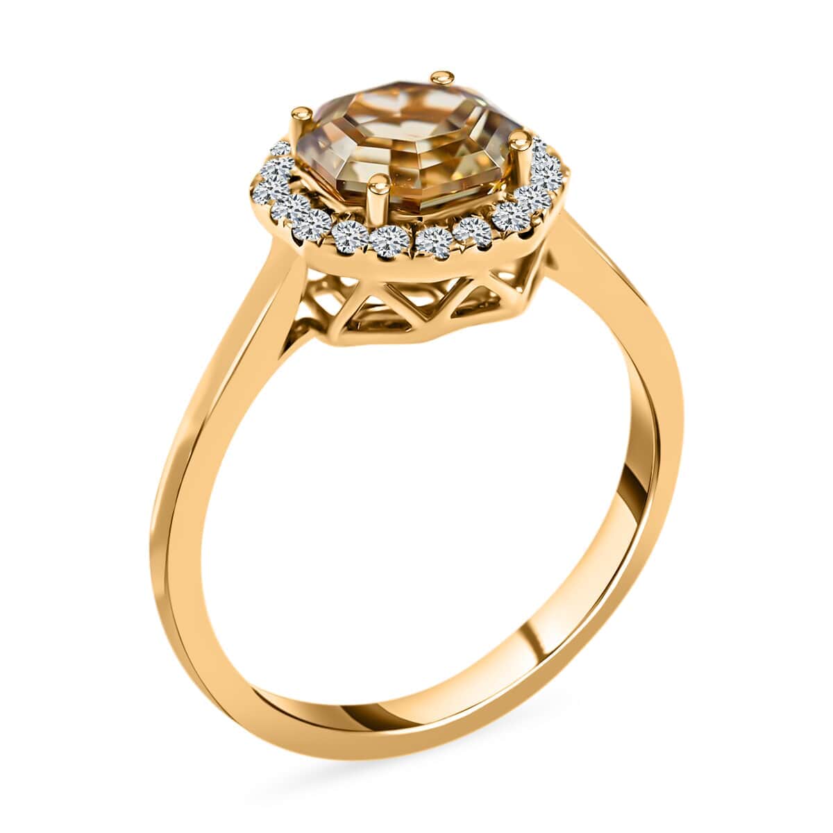 Certified and Appraised Iliana 18K Yellow Gold AAA Turkizite and G-H SI Diamond Halo Ring 1.90 ctw image number 3