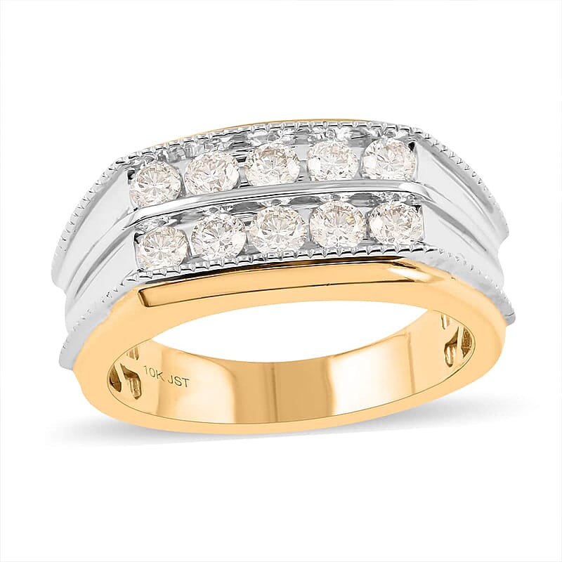 NY Closeout 10K Yellow and White Gold G-H I1-I2 Diamond Men's Ring (Size 10.0) 8.50 Grams 1.00 ctw