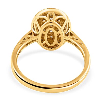 Natural Yellow and White Diamond Ring in Vermeil YG Over Sterling Silver,Halo Engagement Rings For Women, Oval Engagement Ring 0.50 ctw