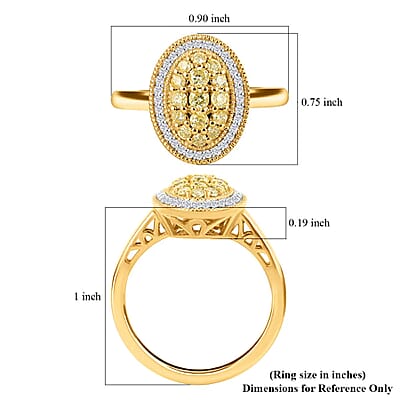 Natural Yellow and White Diamond Ring in Vermeil YG Over Sterling Silver,Halo Engagement Rings For Women, Oval Engagement Ring 0.50 ctw