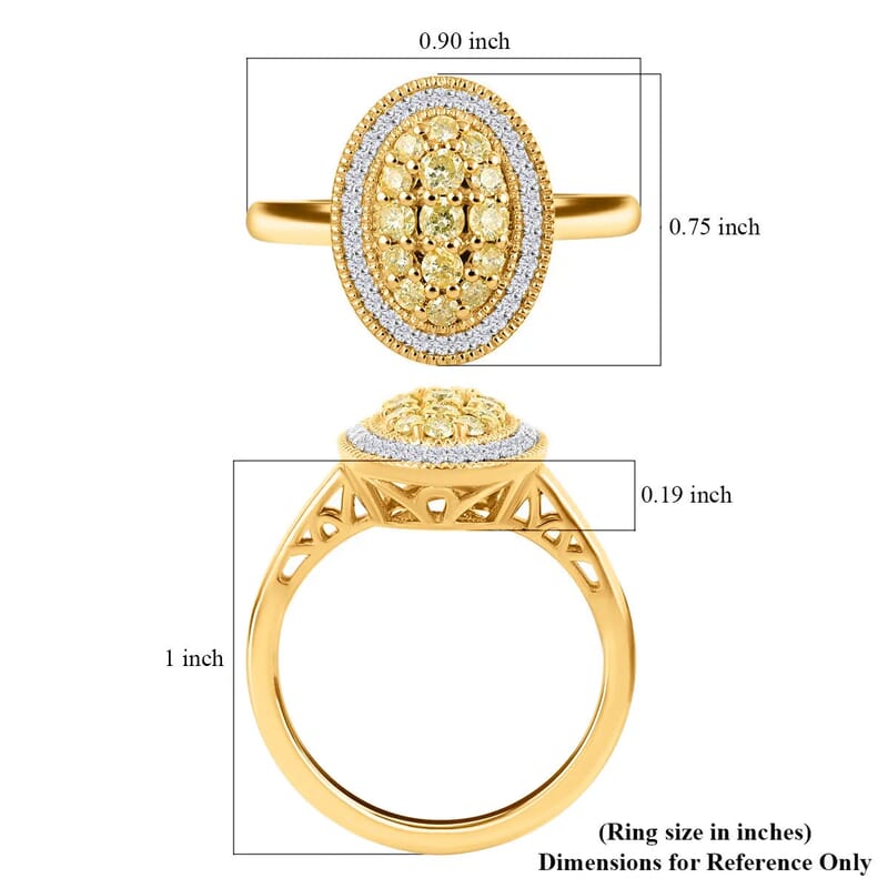 Natural Yellow and White Diamond Ring in Vermeil YG Over Sterling Silver,Halo Engagement Rings For Women, Oval Engagement Ring 0.50 ctw