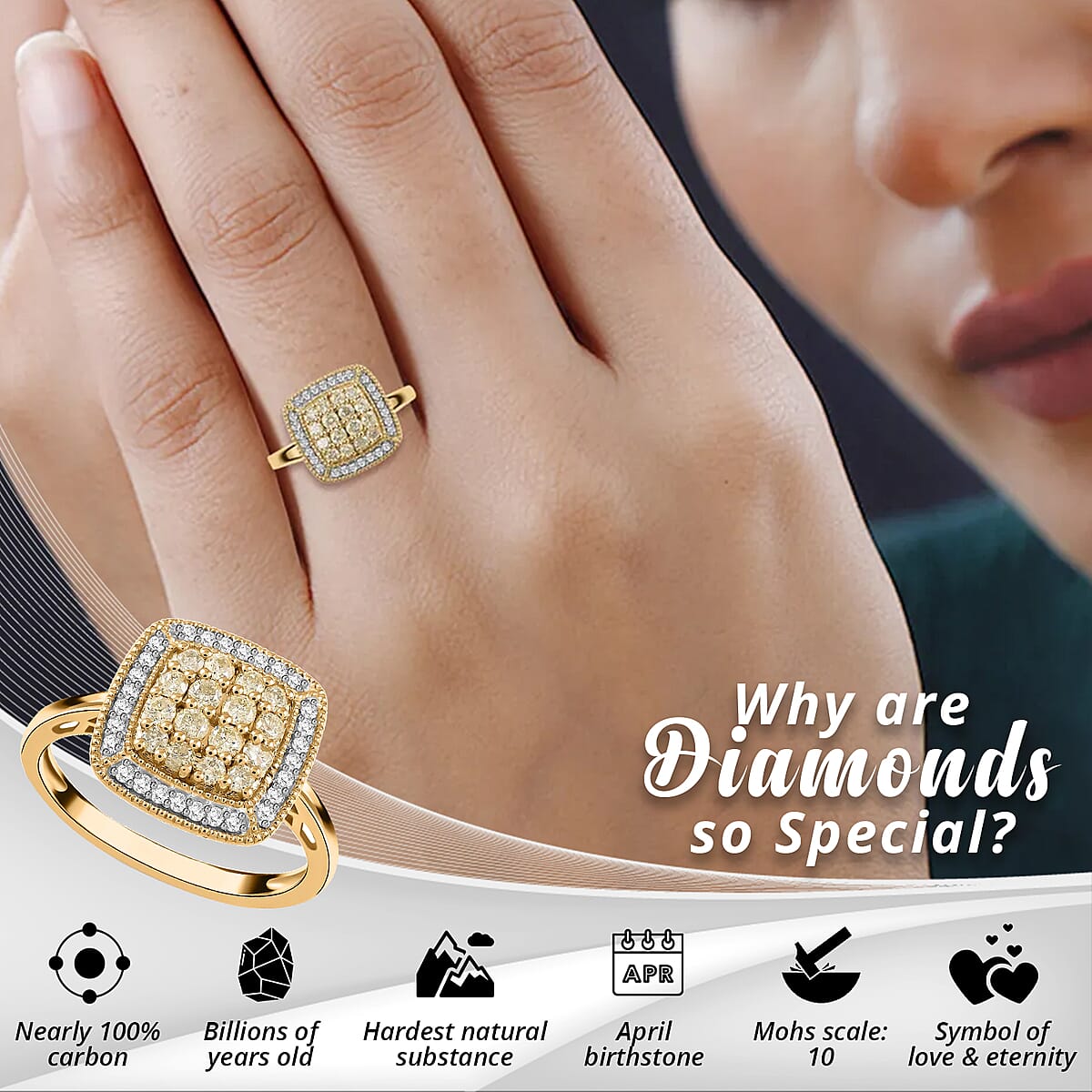 Natural Yellow and White Diamond Ring in Vermeil YG Over Sterling Silver,Halo Engagement Rings For Women, Oval Engagement Ring 0.50 ctw image number 2