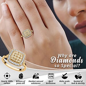 Natural Yellow and White Diamond Ring in Vermeil YG Over Sterling Silver,Halo Engagement Rings For Women, Oval Engagement Ring 0.50 ctw