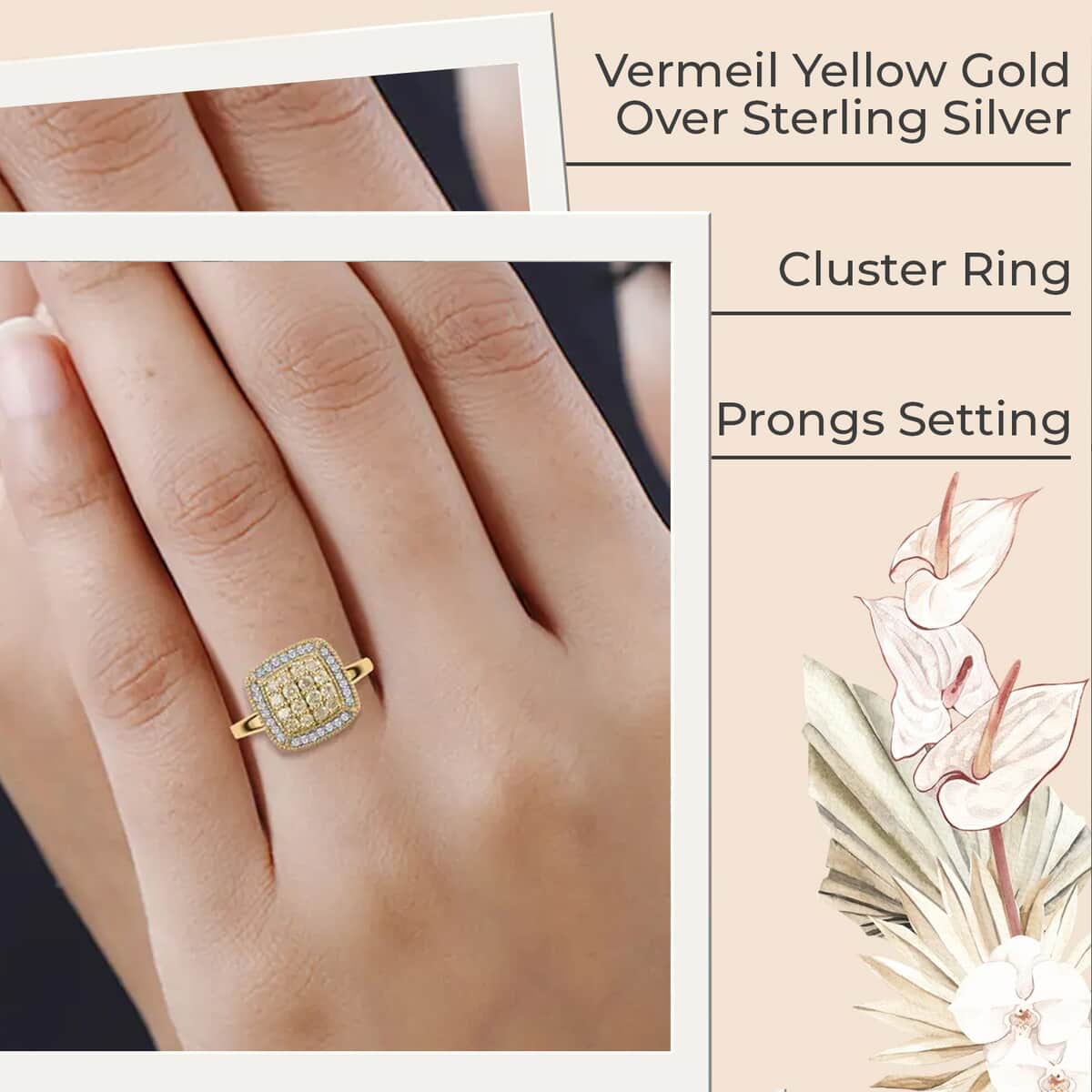 Natural Yellow and White Diamond Ring in Vermeil YG Over Sterling Silver,Halo Engagement Rings For Women, Oval Engagement Ring 0.50 ctw image number 2