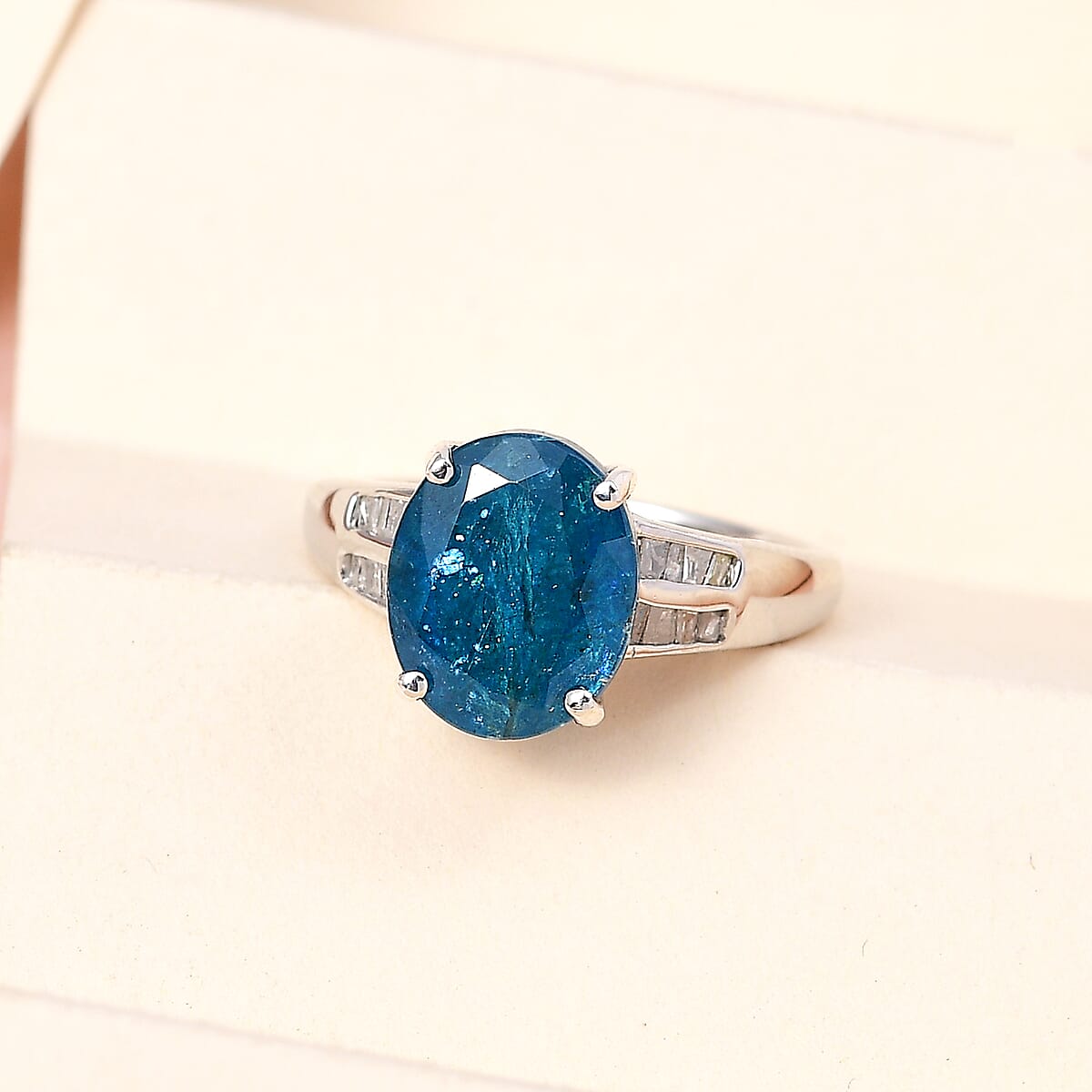 Malgache Neon Apatite and Diamond Ring in Platinum Over Sterling Silver (Size 6.0) 3.85 ctw image number 1