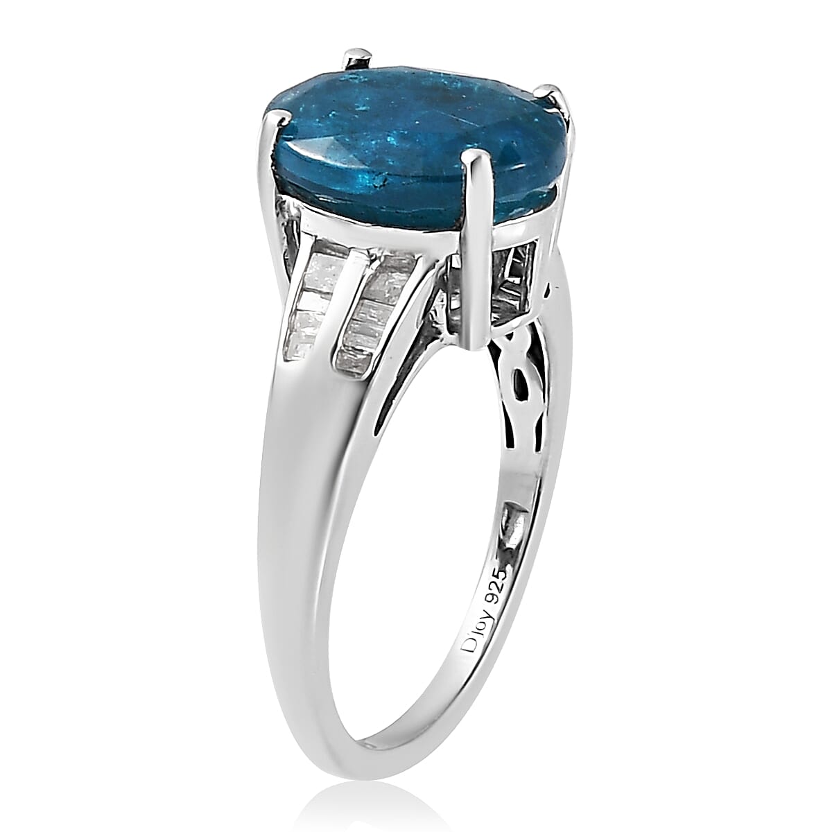 Malgache Neon Apatite and Diamond Ring in Platinum Over Sterling Silver (Size 6.0) 3.85 ctw image number 3