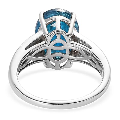 Malgache Neon Apatite and Diamond Ring in Platinum Over Sterling Silver (Size 7.0) 3.85 ctw