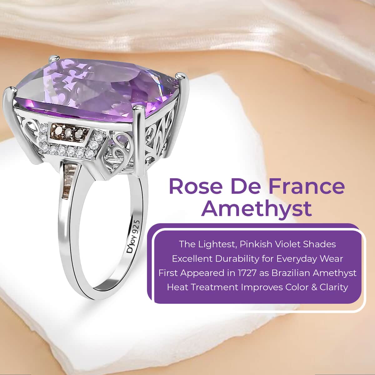 Amethyst, Champagne and White Diamond Cocktail Ring in Platinum Over Sterling Silver, Statement Ring For Women 21.90 ctw image number 3