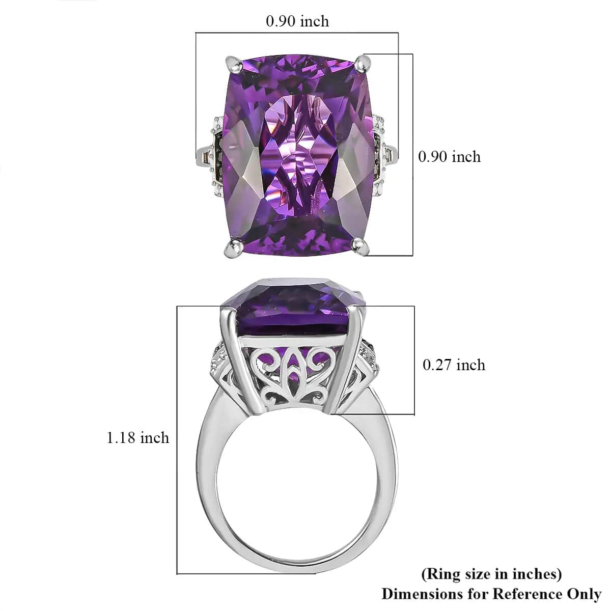 Amethyst, Champagne and White Diamond Cocktail Ring in Platinum Over Sterling Silver, Statement Ring For Women 21.90 ctw image number 6