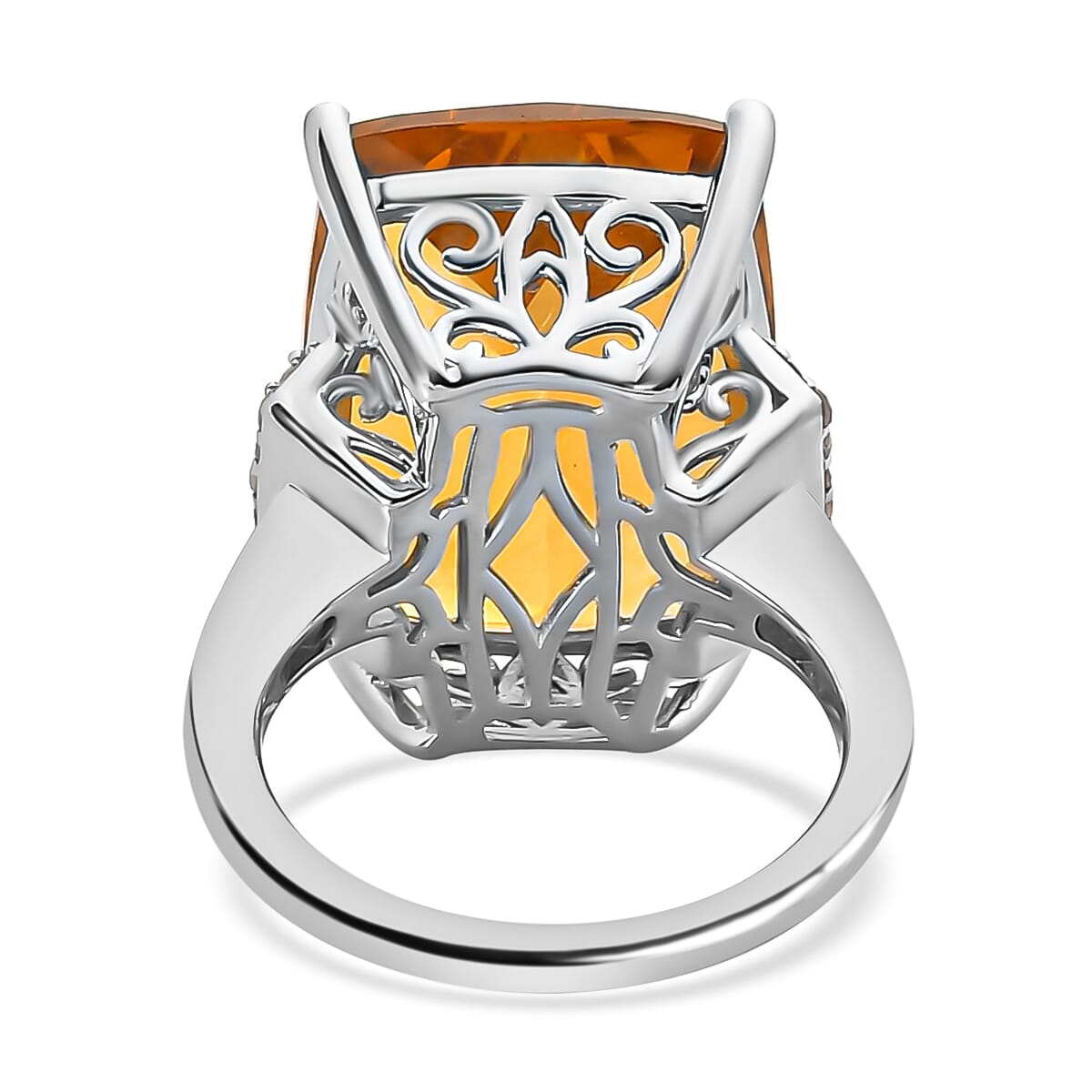 Brazilian Citrine, Yellow and White Diamond Cocktail Ring in Platinum Over Sterling Silver,Statement Ring For Women (Size 8.0) 22.00 ctw image number 4