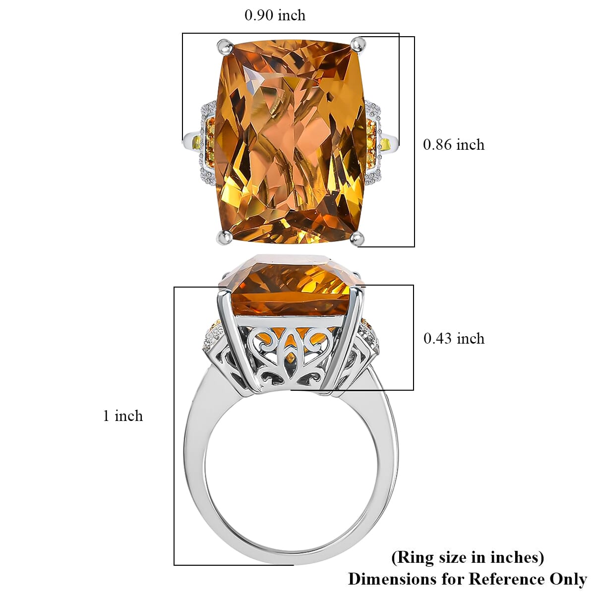 Brazilian Citrine, Yellow and White Diamond Cocktail Ring in Platinum Over Sterling Silver,Statement Ring For Women (Size 8.0) 22.00 ctw image number 5