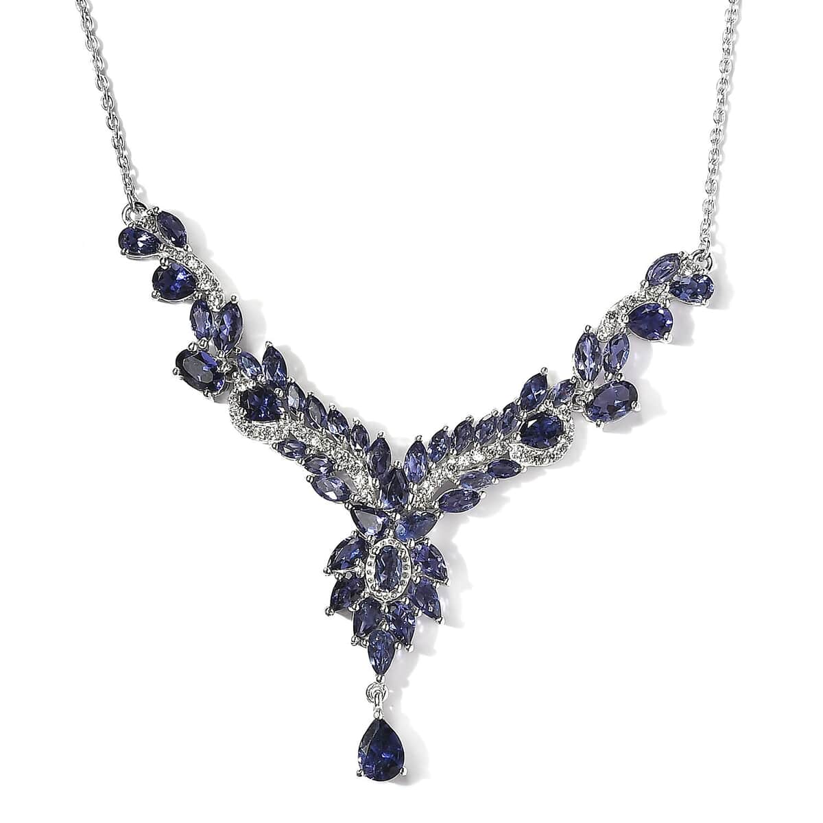 Catalina Iolite and White Zircon Necklace 20 Inches in Platinum Over Sterling Silver 7.40 ctw image number 0
