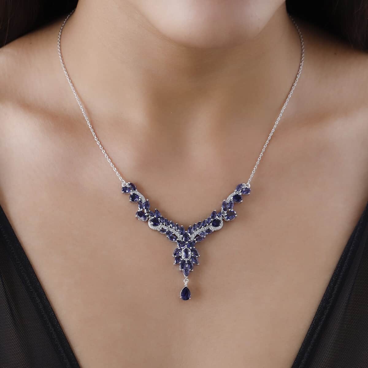 Catalina Iolite and White Zircon Necklace 20 Inches in Platinum Over Sterling Silver 7.40 ctw image number 2