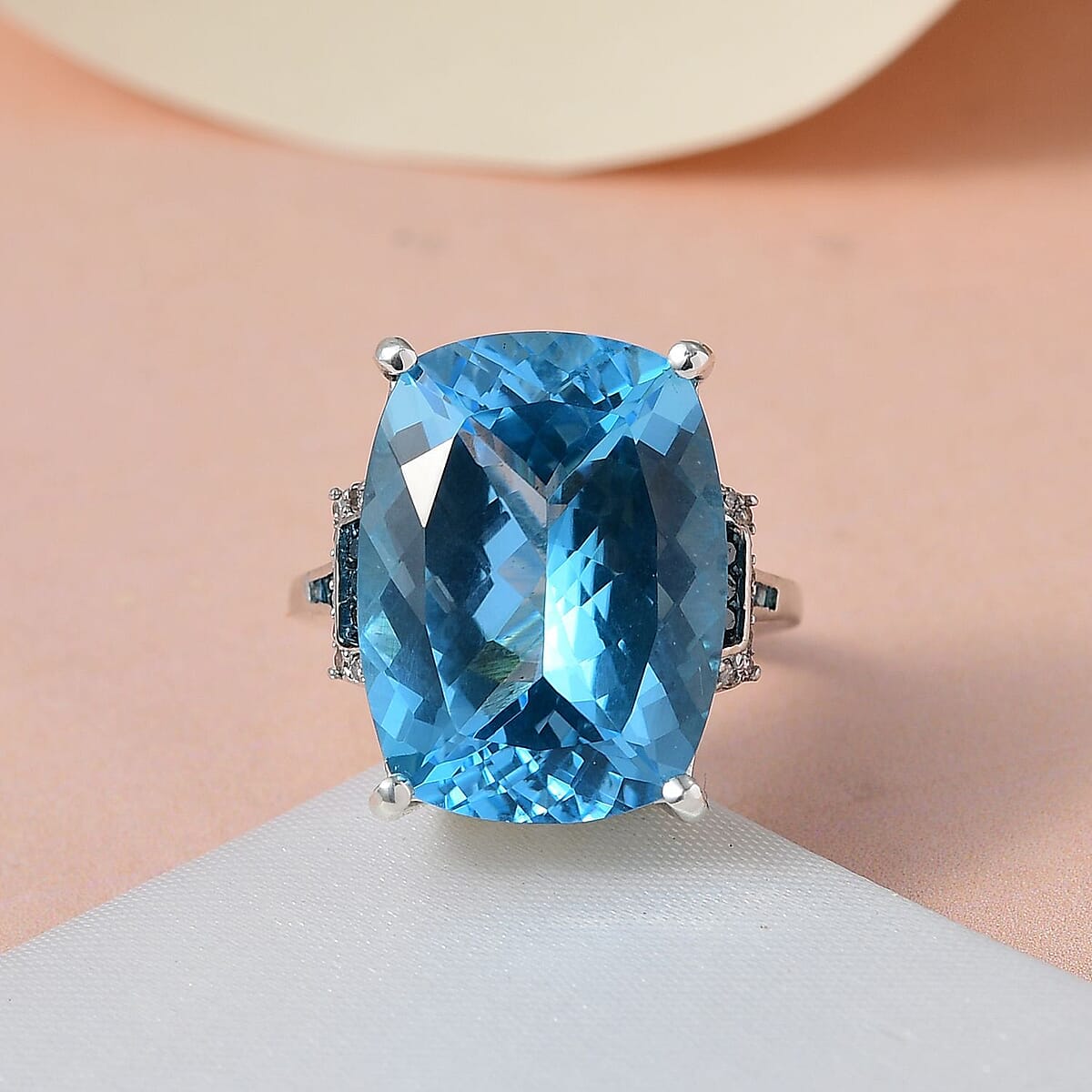Sky Blue Topaz, Blue and White Diamond Cocktail Ring in Platinum Over Sterling Silver, Statement Ring For Women 24.40 ctw (Size 9.0) image number 1