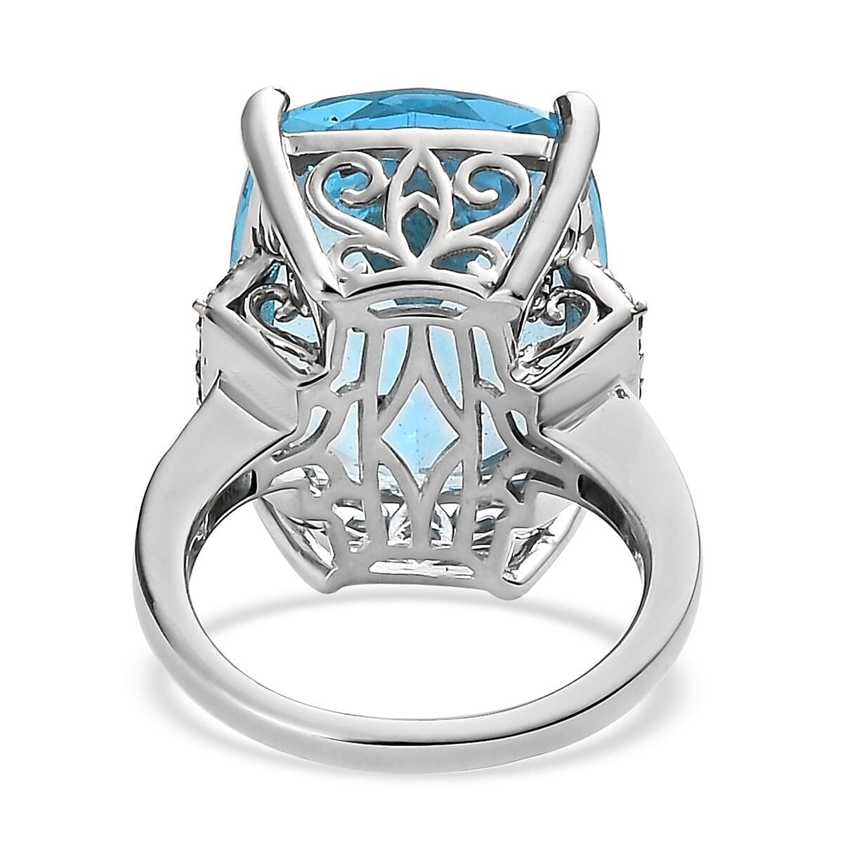 Sky Blue Topaz, Blue and White Diamond Cocktail Ring in Platinum Over Sterling Silver, Statement Ring For Women 24.40 ctw (Size 9.0) image number 4