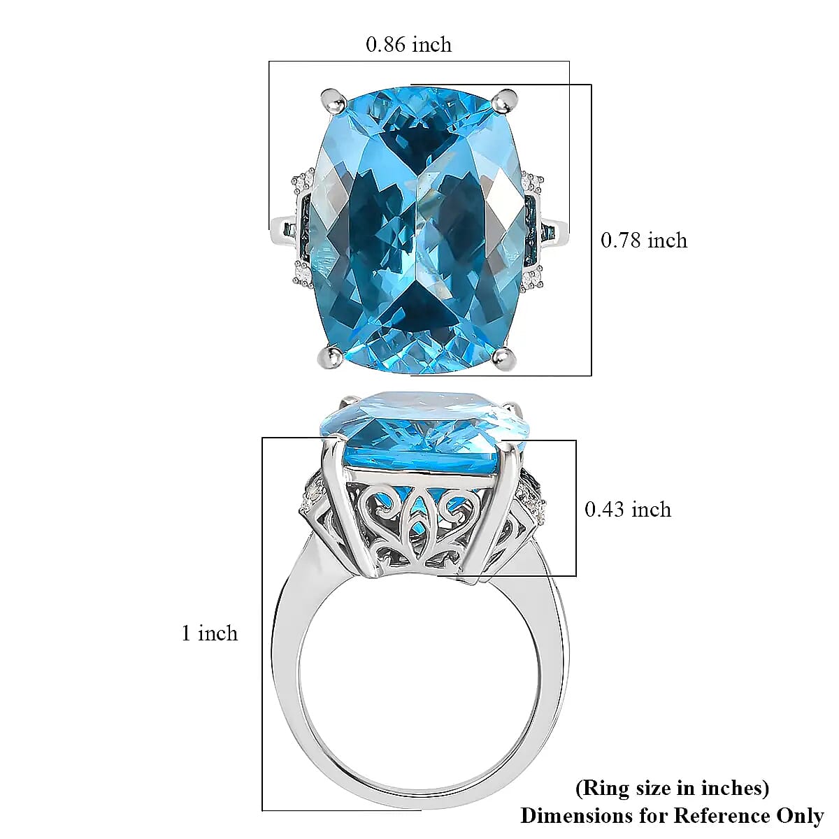 Sky Blue Topaz, Blue and White Diamond Cocktail Ring in Platinum Over Sterling Silver, Statement Ring For Women 24.40 ctw (Size 9.0) image number 6