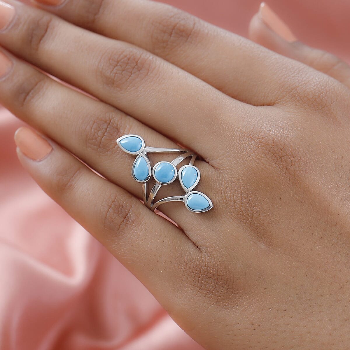American Natural Sleeping Beauty Turquoise 5 Stone Ring in Platinum Over Sterling Silver 2.10 ctw image number 2