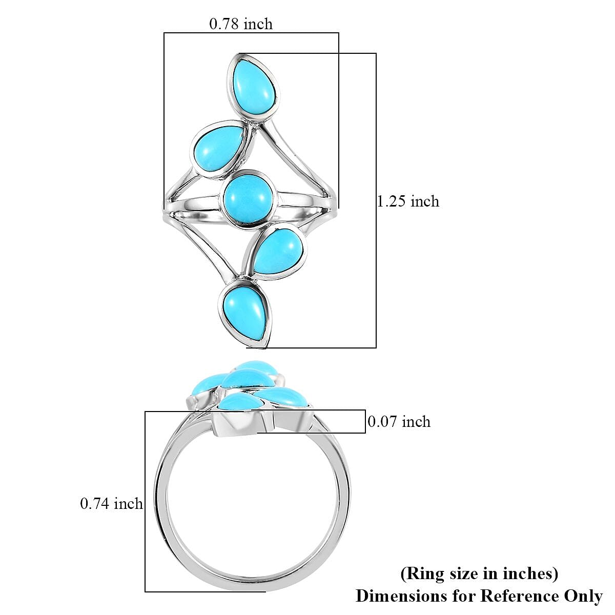 American Natural Sleeping Beauty Turquoise 5 Stone Ring in Platinum Over Sterling Silver 2.10 ctw image number 5