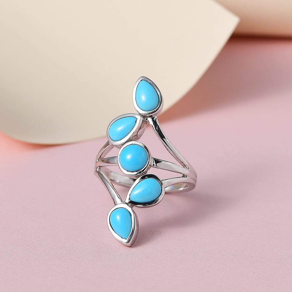 Sleeping Beauty Turquoise 5 Stone Ring in Platinum Over Sterling Silver (Size 9.0) 2.10 ctw image number 1