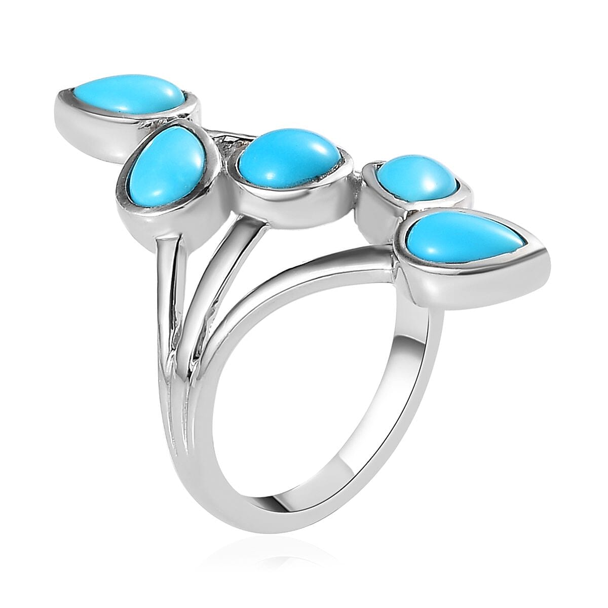 Sleeping Beauty Turquoise 5 Stone Ring in Platinum Over Sterling Silver (Size 9.0) 2.10 ctw image number 3