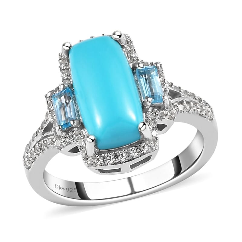Sleeping Beauty Turquoise and Multi Gemstone Ring in Platinum Over Sterling Silver (Size 10.0) 3.15 ctw