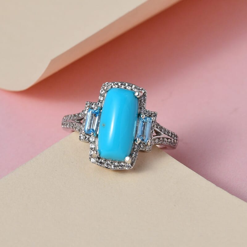 Sleeping Beauty Turquoise and Multi Gemstone Ring in Platinum Over Sterling Silver (Size 10.0) 3.15 ctw