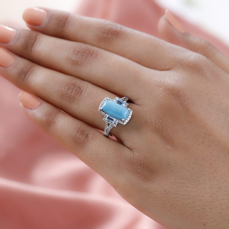 Sleeping Beauty Turquoise and Multi Gemstone Ring in Platinum Over Sterling Silver (Size 10.0) 3.15 ctw
