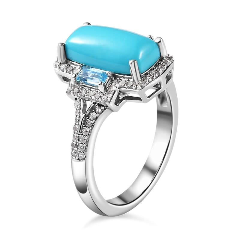Sleeping Beauty Turquoise and Multi Gemstone Ring in Platinum Over Sterling Silver (Size 10.0) 3.15 ctw