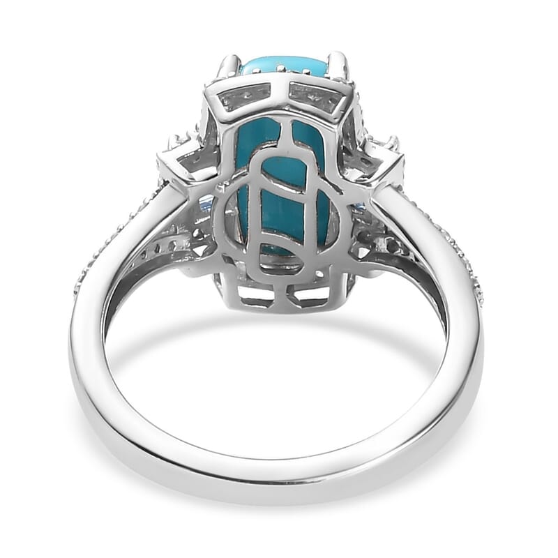 Sleeping Beauty Turquoise and Multi Gemstone Ring in Platinum Over Sterling Silver (Size 10.0) 3.15 ctw