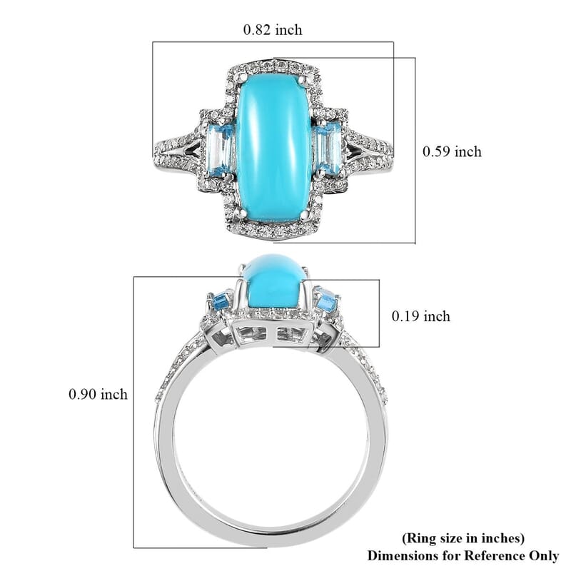 Sleeping Beauty Turquoise and Multi Gemstone Ring in Platinum Over Sterling Silver (Size 10.0) 3.15 ctw