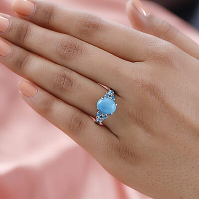 Sleeping Beauty Turquoise and Malgache Neon Apatite Ring in Platinum Over Sterling Silver (Size 10.0) 2.60 ctw