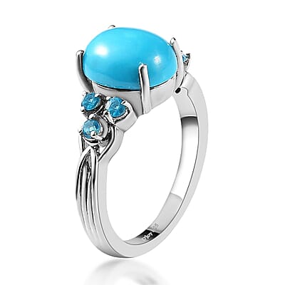 Sleeping Beauty Turquoise and Malgache Neon Apatite Ring in Platinum Over Sterling Silver (Size 10.0) 2.60 ctw